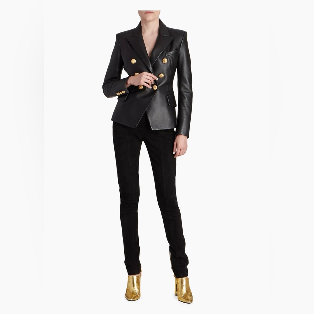 Balmain Leather Double-Breasted Blazer size FR 40 (US8) runs small. Used.